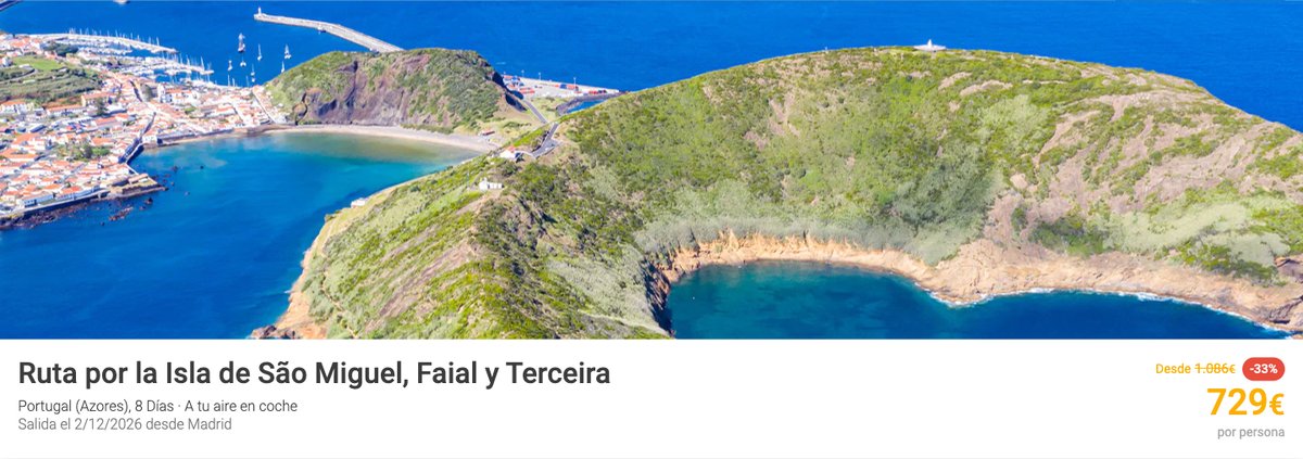 Precio y descuento de Ruta por la Isla de São Miguel, Faial y Terceira en Logitravel