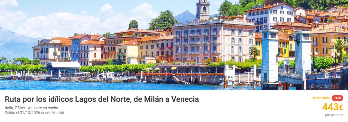 Precio y descuento de Ruta por los idílicos Lagos del Norte, de Milán a Venecia en Logitravel