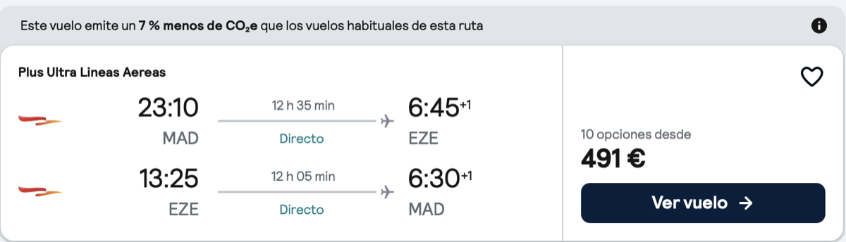 Argentina: vuelos a Buenos Aires por 491 euros ida y vuelta Vuelos directos de Madrid a Buenos Aires con Plus Ultra por 491 euros ida y vuelta en Skyscanner