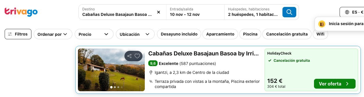 Precio de las Cabañas Deluxe Basajaun Basoa en Navarra en Trivago del 10 al 12 de noviembre