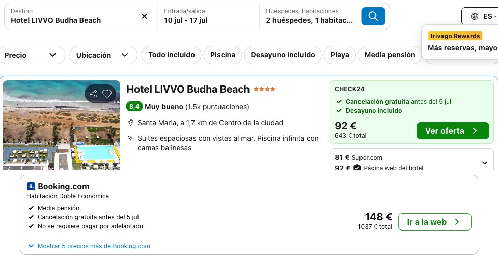 Vuelo y hotel en Cabo Verde: precio del Hotel LIVVO Budha Beach en Trivago, del 10 al 17 de julio