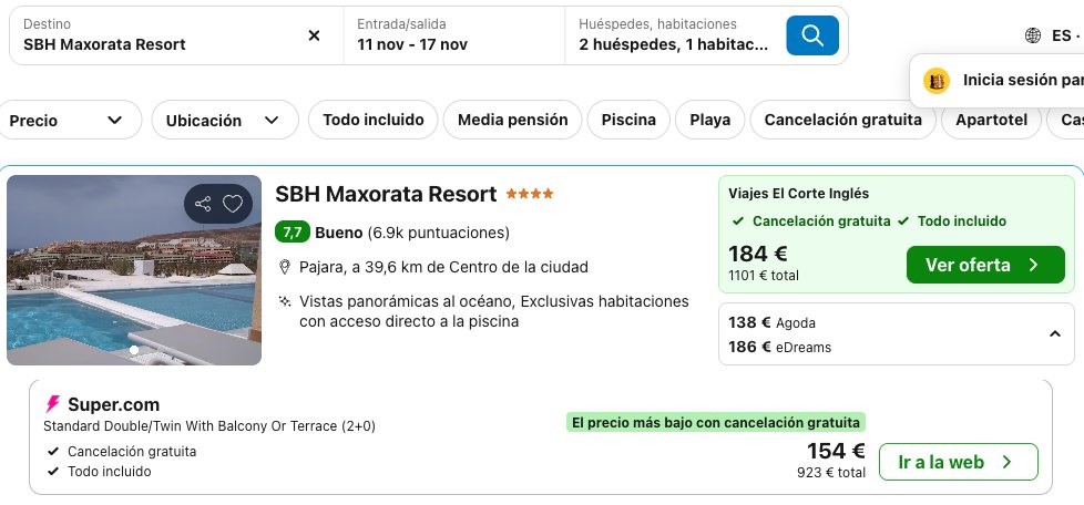 Vuelo y hotel en Fuerteventura con Todo Incluido: SBH Maxorata Resort a 154 euros la noche en Trivago, del 11 al 17 de noviembre