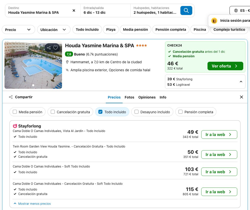 Túnez todo incluido: precio del Houda Yasmine Marina & SPA en Trivago, del 6 al 13 de diciembre