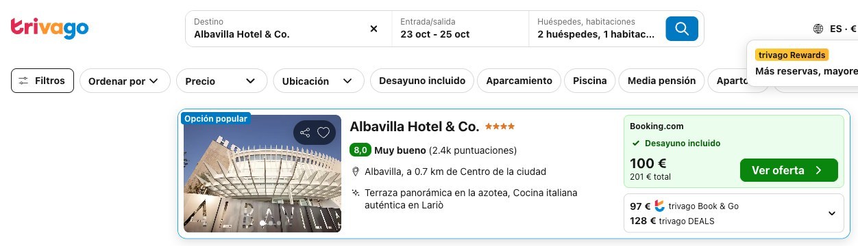 Vuelo y hotel en el Lago de Como: precio del Albavilla Hotel & Co. en Trivago, del 23 al 25 de octubre